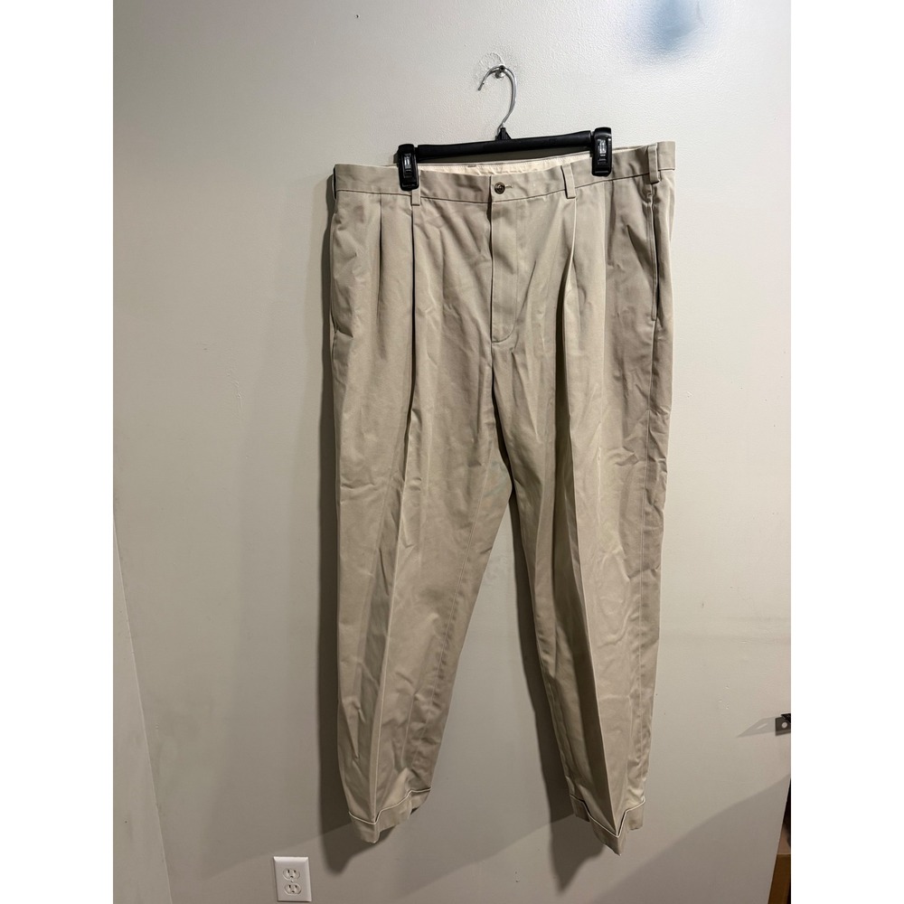 Brooks Brothers Advantage Chino Elliot Khaki Pleated Cuffed Pants Mens 40x32